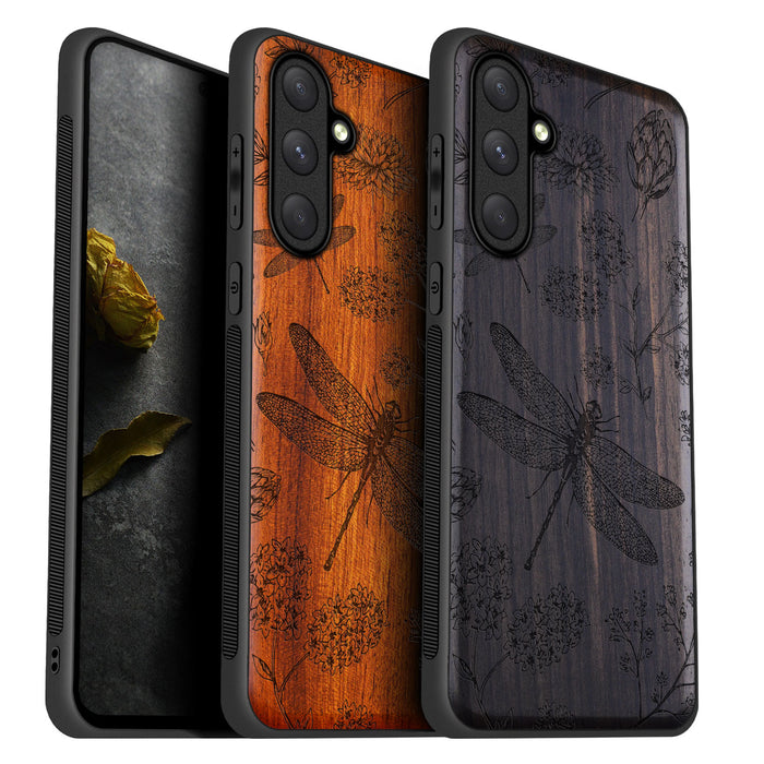 The Dragonfly Dance, Classic Engraved Wood & TPU Case - Artisanal Cover for Samsung Galaxy