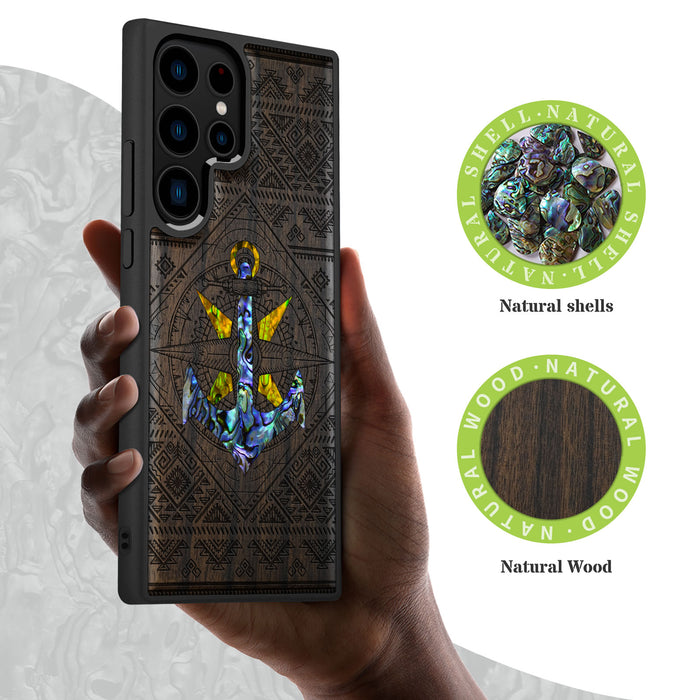 Voyage Intrigue, Hand-Inlaid Wood & Mother of Pearl Case - Artisanal Cover for Samsung Galaxy