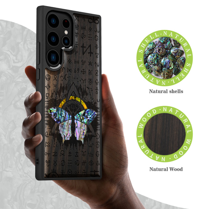 Celtic Butterfly, Hand-Inlaid Wood & Mother of Pearl Case - Artisanal Cover for Samsung Galaxy