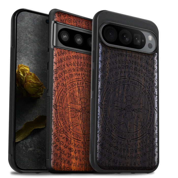 Mystical Armor, Classic Engraved Wood & TPU Case - Artisanal Cover for Google Pixel