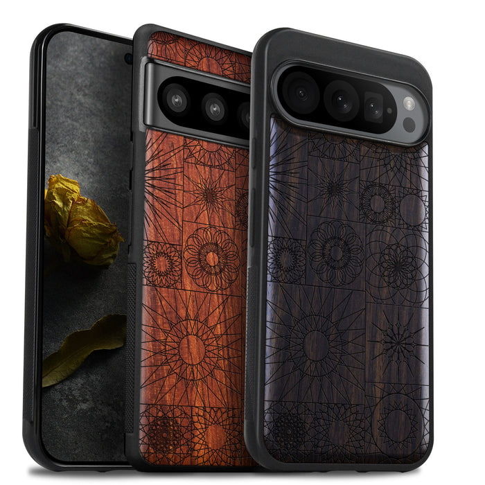 The Spirograph Mandala Mosaic, Classic Engraved Wood & TPU Case - Artisanal Cover for Google Pixel