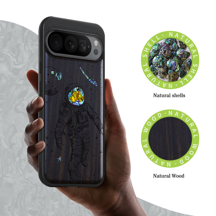 A Celestial Odyssey, Hand-Inlaid Wood & Mother of Pearl Case - Artisanal Cover for Google Pixel