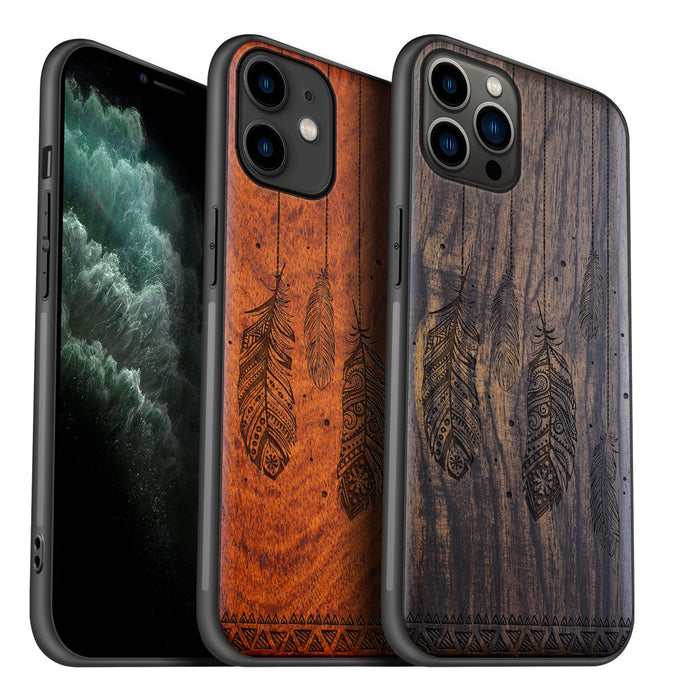 The Feathered Tapestry, Classic Engraved Wood & TPU Case - Artisanal Cover for Apple iPhone