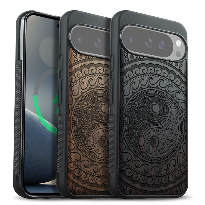 The Yin Yang Paisley, Classic Engraved Wood & TPU Case - Artisanal Cover for Google Pixel