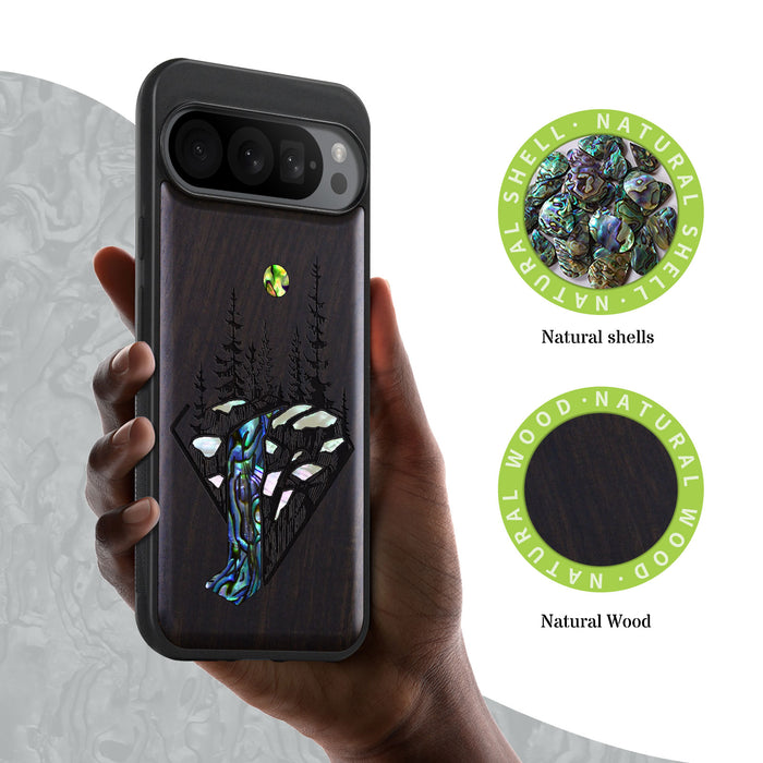 The Floating Forest and Waterfall, Hand-Inlaid Wood & Mother of Pearl Case - Artisanal Cover for Google Pixel