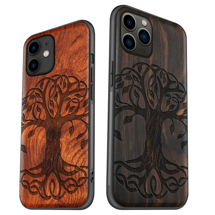 The Celtic Tree of Life, Classic Engraved Wood & TPU Case - Artisanal Cover for Apple iPhone