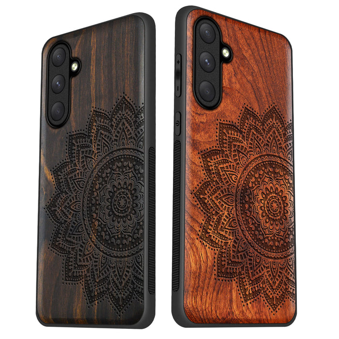 The Half Mandala Lace Art, Classic Engraved Wood & TPU Case - Artisanal Cover for Samsung Galaxy