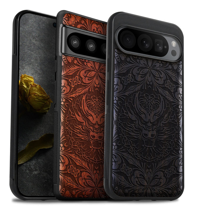 The Dragon's Gaze Mandala, Classic Engraved Wood & TPU Case - Artisanal Cover for Google Pixel