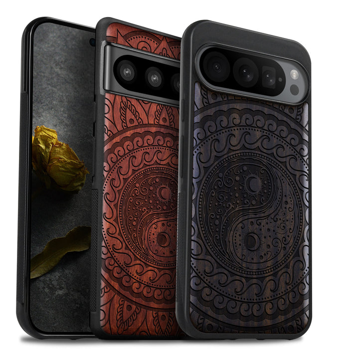 The Yin Yang Paisley, Classic Engraved Wood & TPU Case - Artisanal Cover for Google Pixel