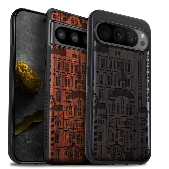 Urban Elegance, Classic Engraved Wood & TPU Case - Artisanal Cover for Google Pixel