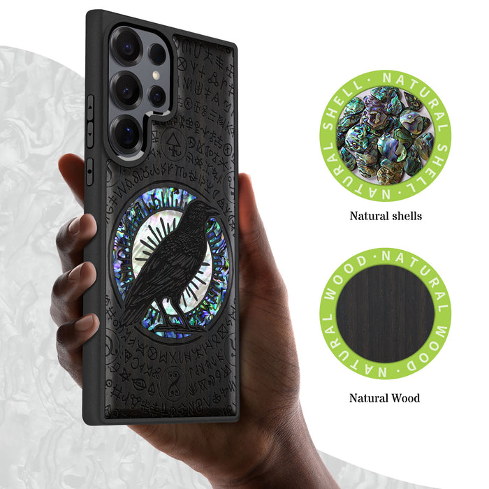The Haloed Crow Hand-Inlaid Wood & Mother of Pearl Case Samsung Galaxy Artisanal Case View