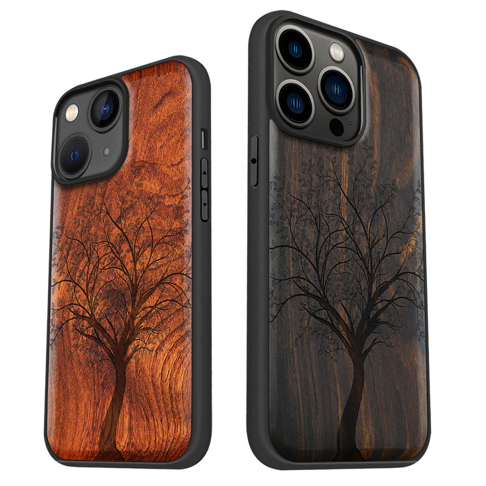 The Detailed Linework Tree of Life, Classic Engraved Wood & TPU Case - Artisanal Cover for Apple iPhone