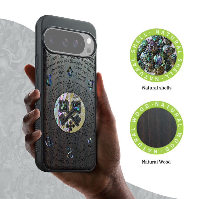 A Heraldic Enigma, Hand-Inlaid Wood & Mother of Pearl Case - Artisanal Cover for Google Pixel