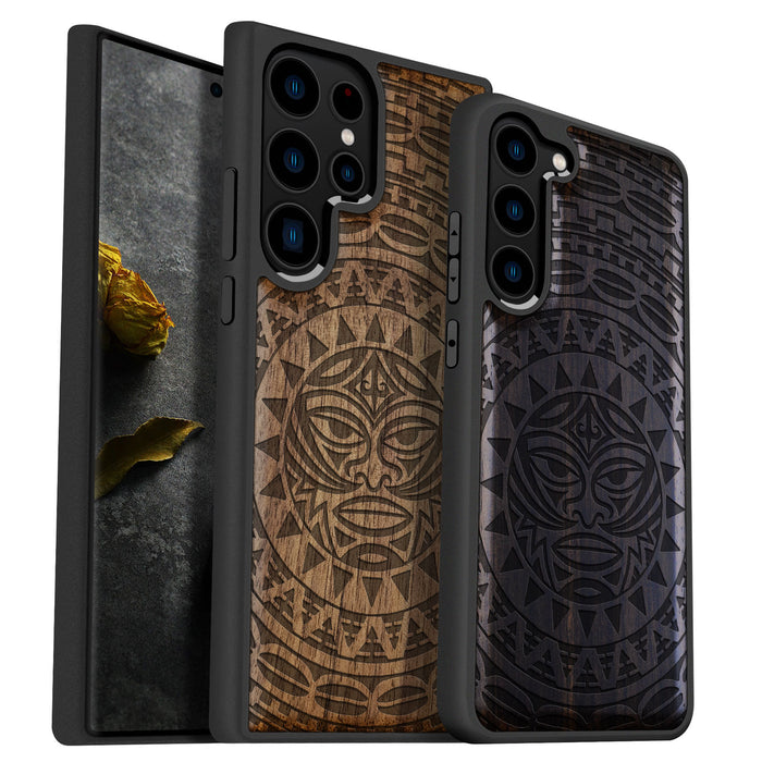 Maori Moko Mandala, Classic Engraved Wood & TPU Case - Artisanal Cover for Samsung Galaxy