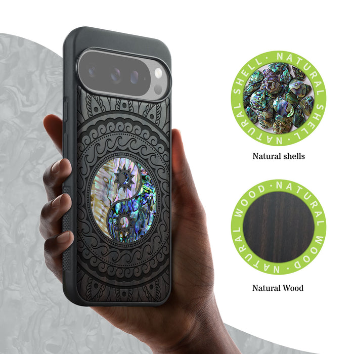 The Yin Yang Paisley, Hand-Inlaid Wood & Mother of Pearl Case - Artisanal Cover for Google Pixel