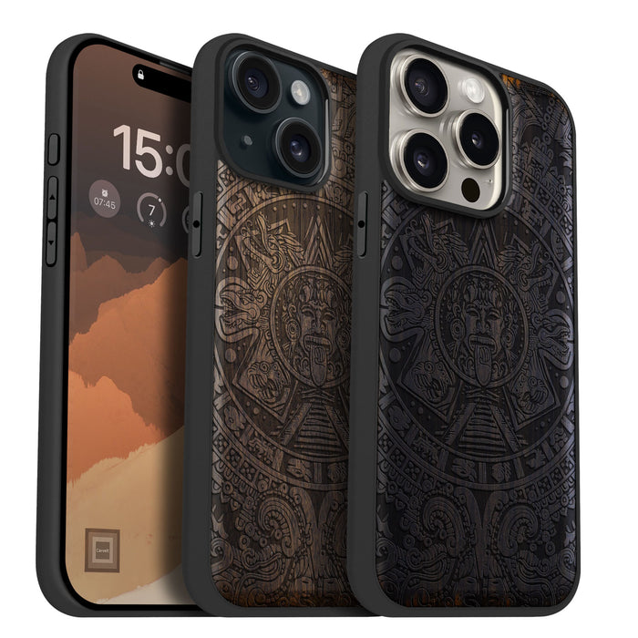 Echoes of the Maya, Classic Engraved Wood & TPU Case - Artisanal Cover for Apple iPhone