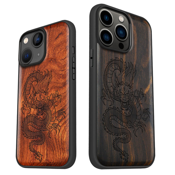 The Oriental Dragon, Classic Engraved Wood & TPU Case - Artisanal Cover for Apple iPhone