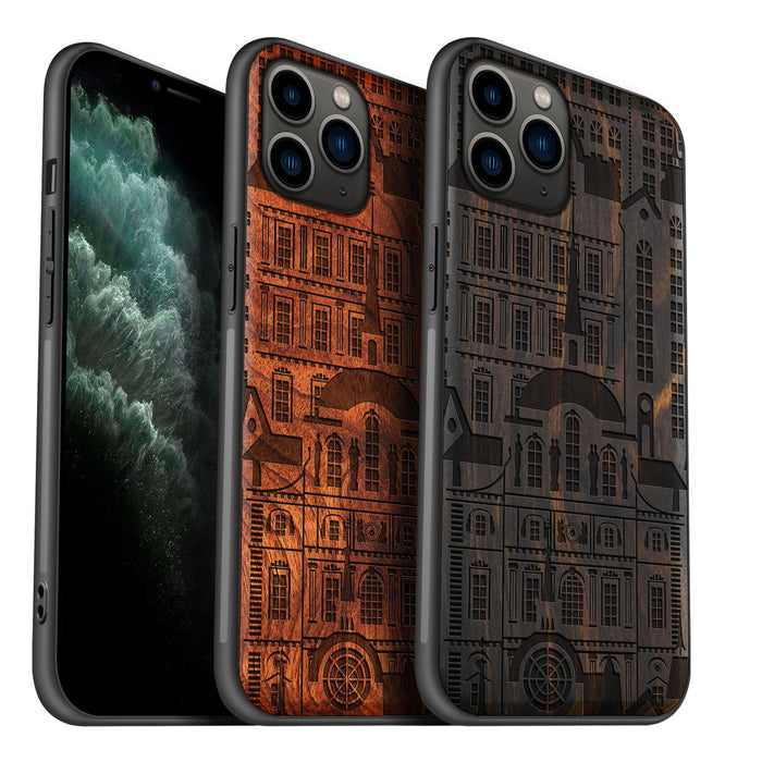 Urban Elegance, Classic Engraved Wood & TPU Case - Artisanal Cover for Apple iPhone