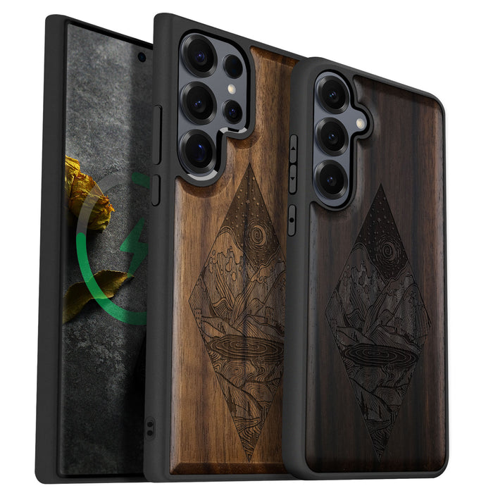 A Glimpse into the Starlit Wilderness, Classic Engraved Wood & TPU Case - Artisanal Cover for Samsung Galaxy
