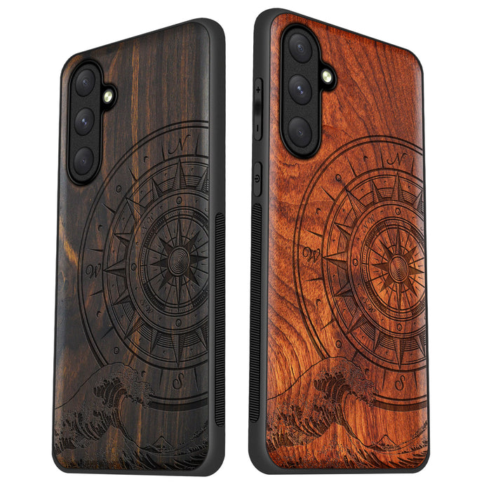 The Compass and the Wave, Classic Engraved Wood & TPU Case - Artisanal Cover for Samsung Galaxy