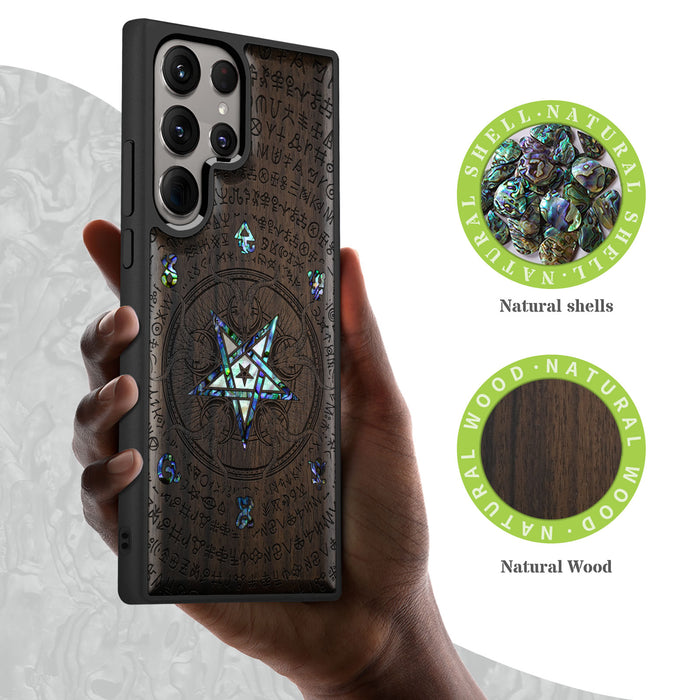 Whisper of the Abyss, Hand-Inlaid Wood & Mother of Pearl Case - Artisanal Cover for Samsung Galaxy