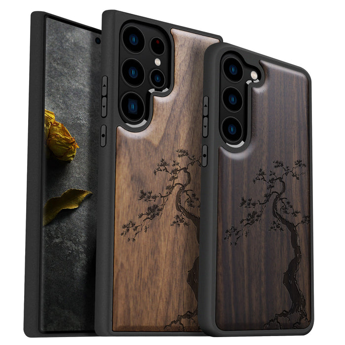 The Majestic Pine Tree, Classic Engraved Wood & TPU Case - Artisanal Cover for Samsung Galaxy