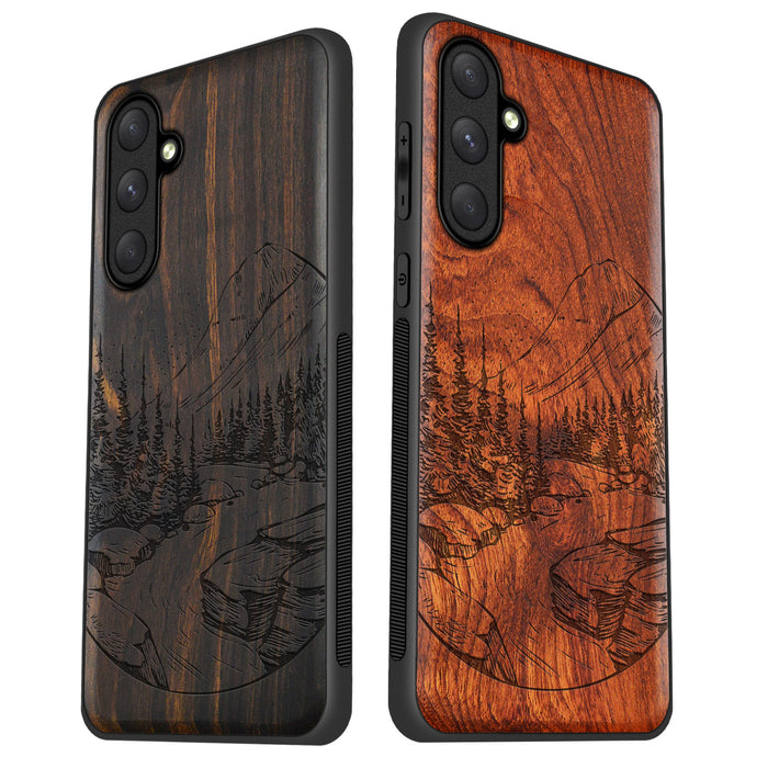 The Lake and Mountain Landscape, Classic Engraved Wood & TPU Case - Artisanal Cover for Samsung Galaxy