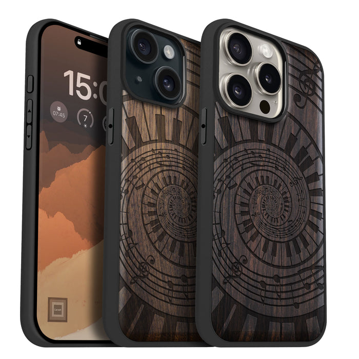 A Spiral Symphony, Classic Engraved Wood & TPU Case - Artisanal Cover for Apple iPhone