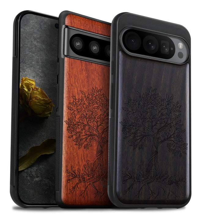 The Fairy Tree Line Art, Classic Engraved Wood & TPU Case - Artisanal Cover for Google Pixel