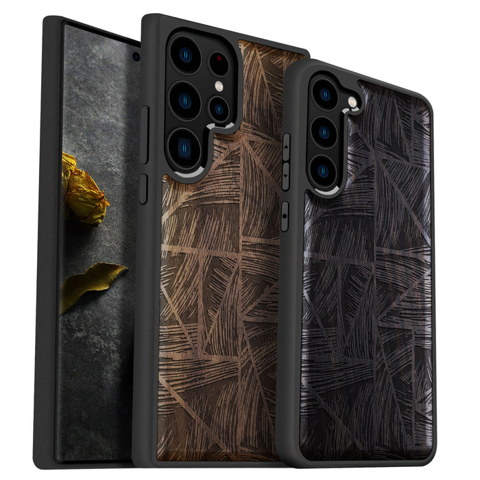 The Doodle Wave Pattern, Classic Engraved Wood & TPU Case - Artisanal Cover for Samsung Galaxy