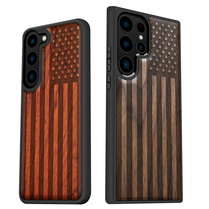 The Classic American Flag, Classic Engraved Wood & TPU Case - Artisanal Cover for Samsung Galaxy