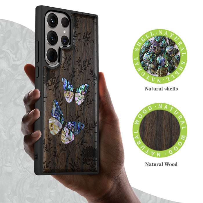 A Dance of Nature, Hand-Inlaid Wood & Mother of Pearl Case - Artisanal Cover for Samsung Galaxy