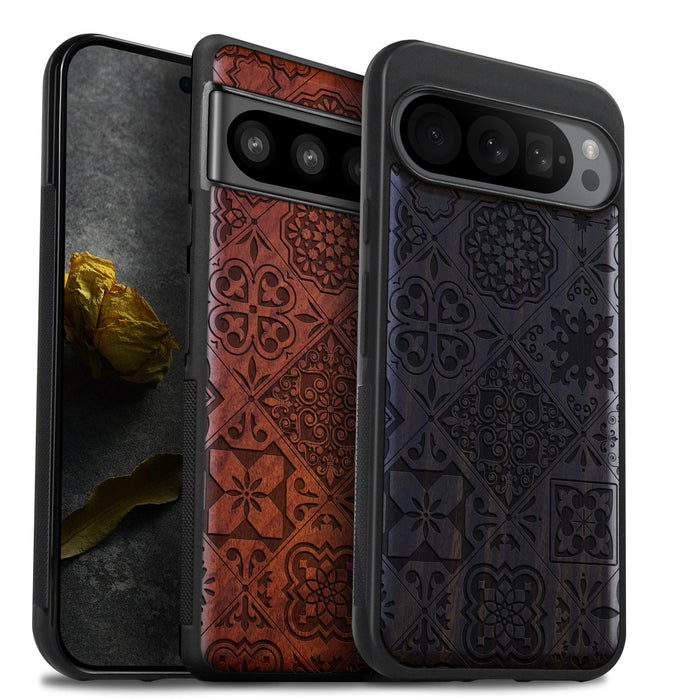 Endless Elegance, Classic Engraved Wood & TPU Case - Artisanal Cover for Google Pixel