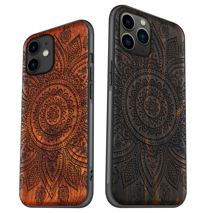 The Indian Floral Mandala, Classic Engraved Wood & TPU Case - Artisanal Cover for Apple iPhone