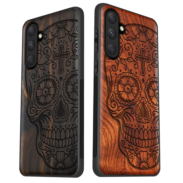 The Dia de los Muertos Sugar Skull, Classic Engraved Wood & TPU Case - Artisanal Cover for Samsung Galaxy