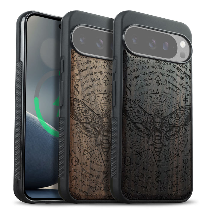The Death Moth and Octagonal Star, Classic Engraved Wood & TPU Case - Artisanal Cover for Google Pixel