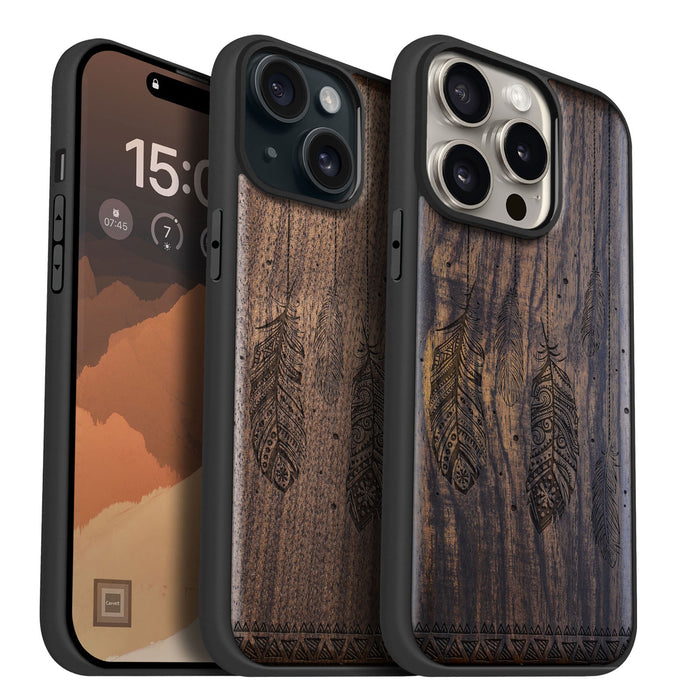 The Feathered Tapestry, Classic Engraved Wood & TPU Case - Artisanal Cover for Apple iPhone