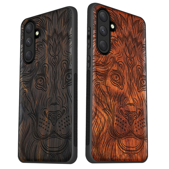 The Filigree Lion, Classic Engraved Wood & TPU Case - Artisanal Cover for Samsung Galaxy