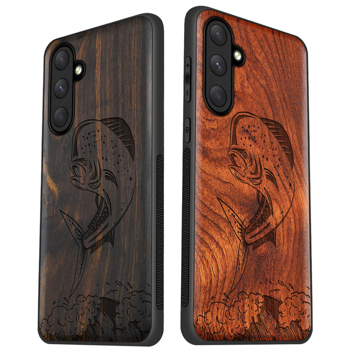 The Majestic Mahi-Mahi, Classic Engraved Wood & TPU Case - Artisanal Cover for Samsung Galaxy