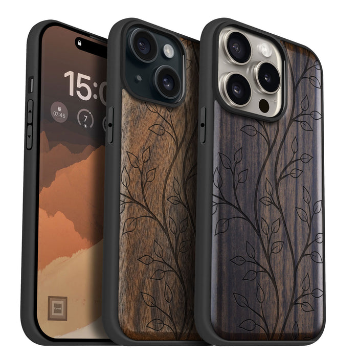 The Essence of Foliage, Classic Engraved Wood & TPU Case - Artisanal Cover for Apple iPhone