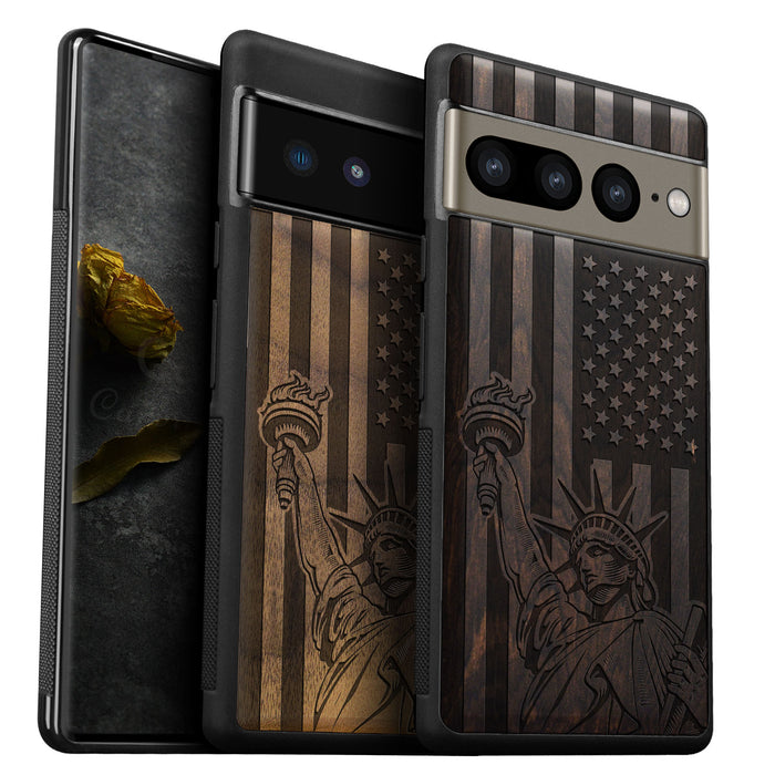 Classic Engraved Wood & TPU Case - Artisanal Cover for Google Pixel