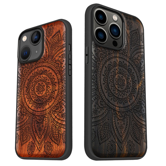 The Indian Floral Mandala, Classic Engraved Wood & TPU Case - Artisanal Cover for Apple iPhone