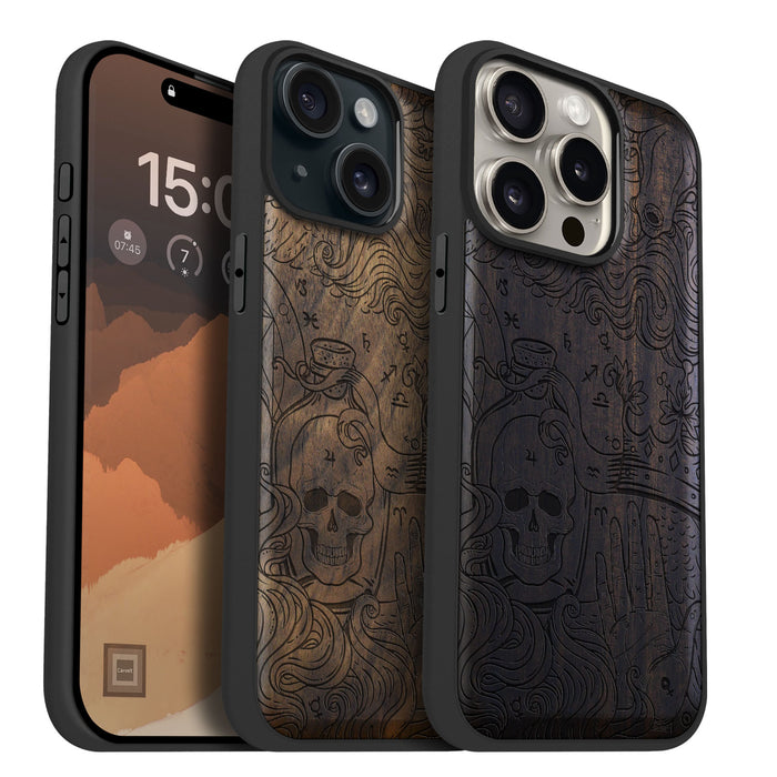 Zodiac Mystique, Classic Engraved Wood & TPU Case - Artisanal Cover for Apple iPhone