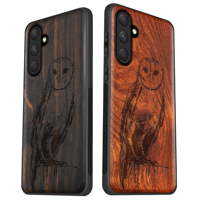 The Majestic Barn Owl, Classic Engraved Wood & TPU Case - Artisanal Cover for Samsung Galaxy