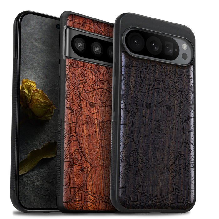 The Owl Tapestry, Classic Engraved Wood & TPU Case - Artisanal Cover for Google Pixel