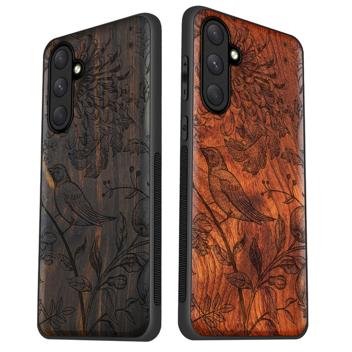 The Chrysanthemum and the Songbird, Classic Engraved Wood & TPU Case - Artisanal Cover for Samsung Galaxy