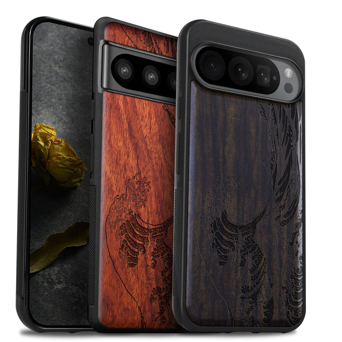 The Great Wave Off Kanagawa, Classic Engraved Wood & TPU Case - Artisanal Cover for Google Pixel