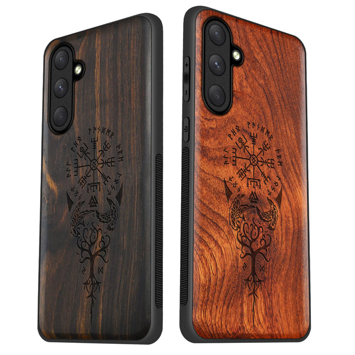 The Guiding Vegvisir, Classic Engraved Wood & TPU Case - Artisanal Cover for Samsung Galaxy