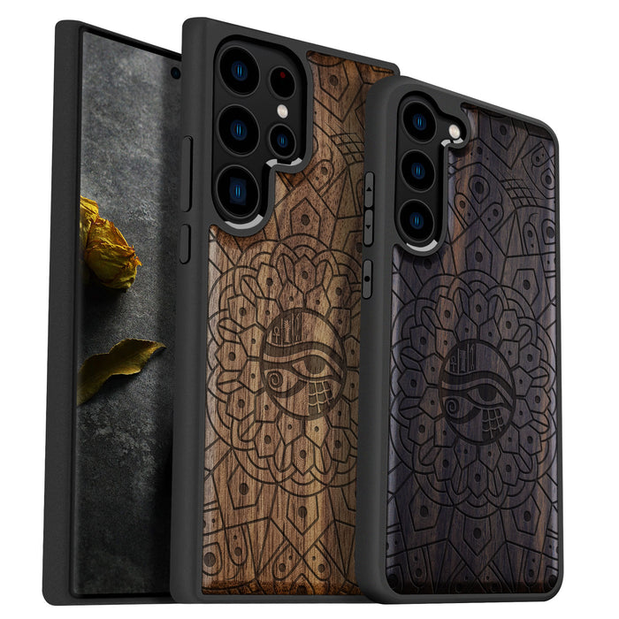 Mandala Eye of Horus, Classic Engraved Wood & TPU Case - Artisanal Cover for Samsung Galaxy