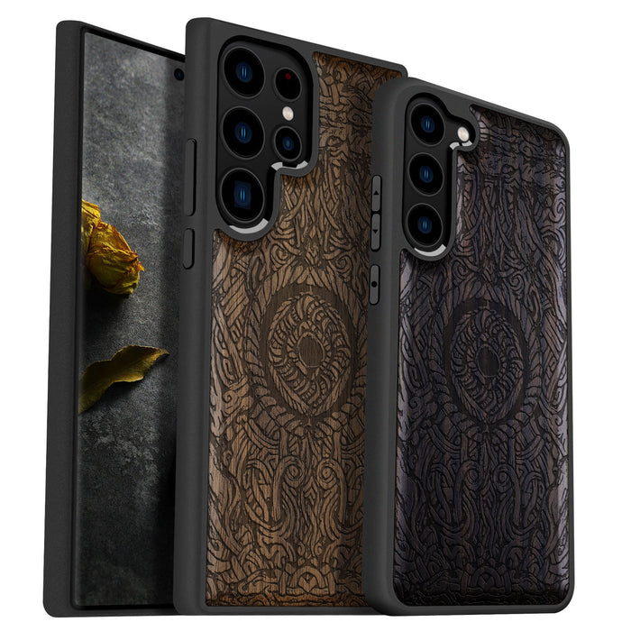 Futhark Alphabet, Classic Engraved Wood & TPU Case - Artisanal Cover for Samsung Galaxy